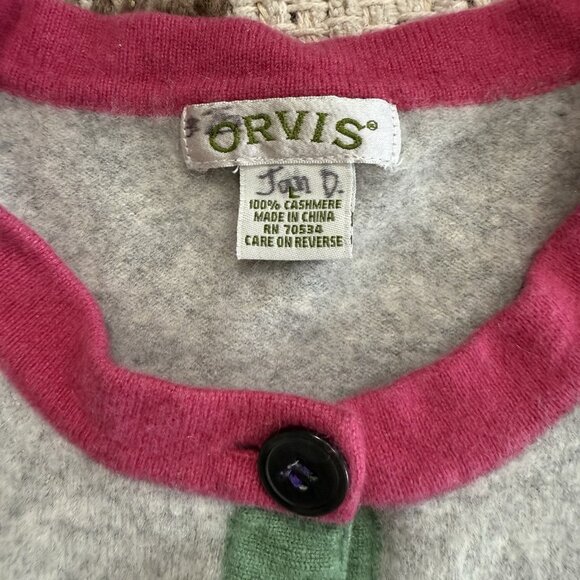 Orvis Cashmere Color block Cardigan Sweater Size Medium Gray Pink Purple - Picture 3 of 6